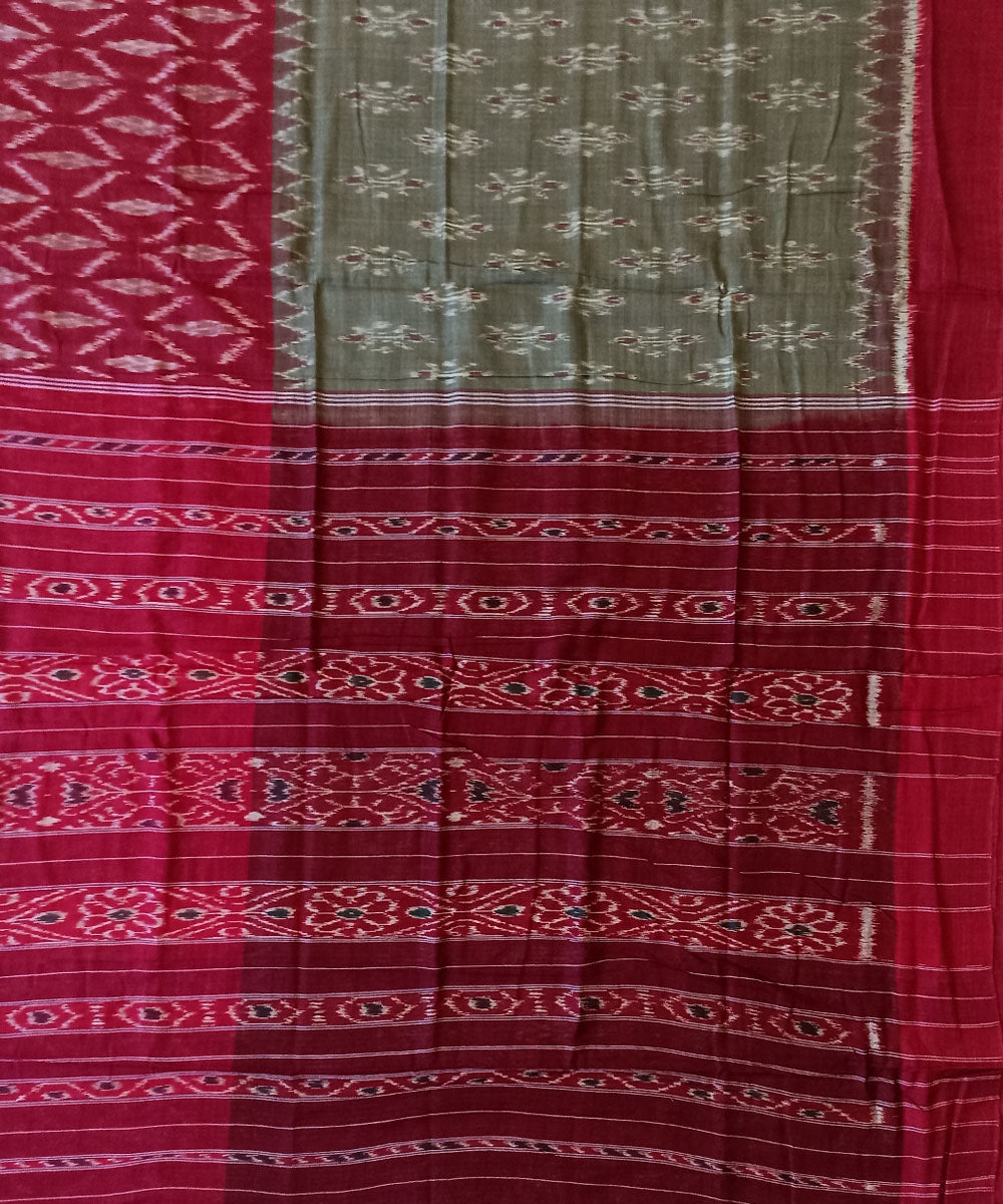 Maroon hazel green cotton handwoven nuapatna saree