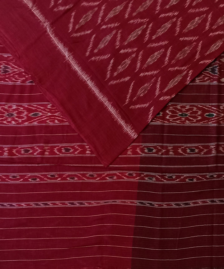 Maroon hazel green cotton handwoven nuapatna saree