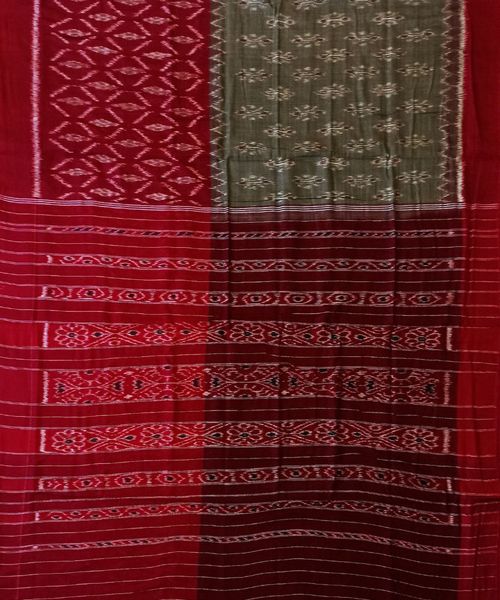 Maroon hazel green cotton handwoven nuapatna saree