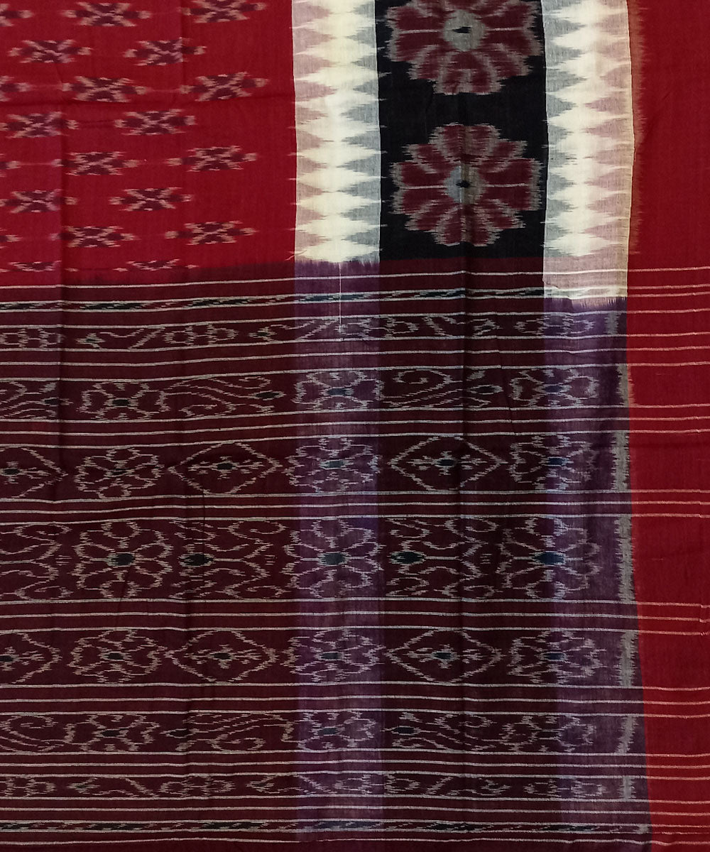 Maroon black cotton handwoven nuapatna saree