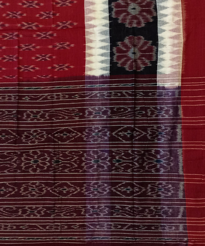 Maroon black cotton handwoven nuapatna saree