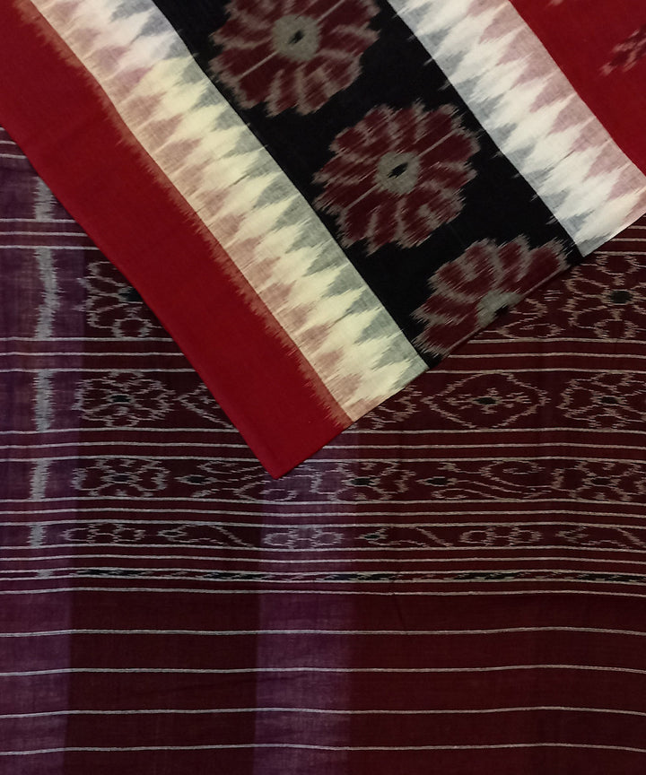 Maroon black cotton handwoven nuapatna saree