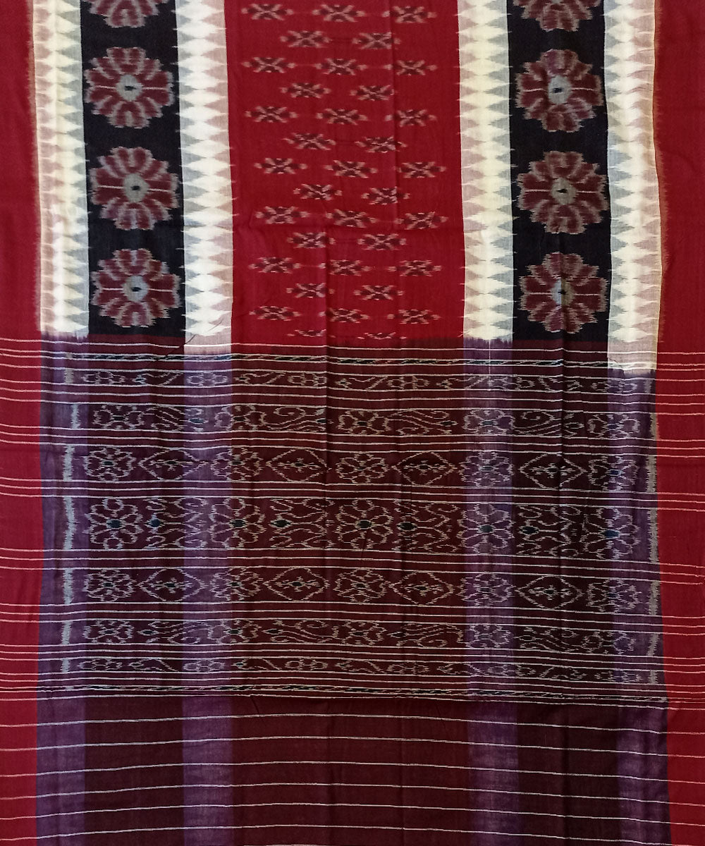 Maroon black cotton handwoven nuapatna saree