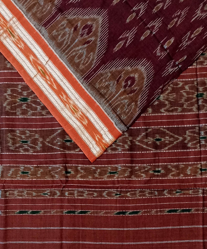 Maroon brown cotton handwoven nuapatna saree