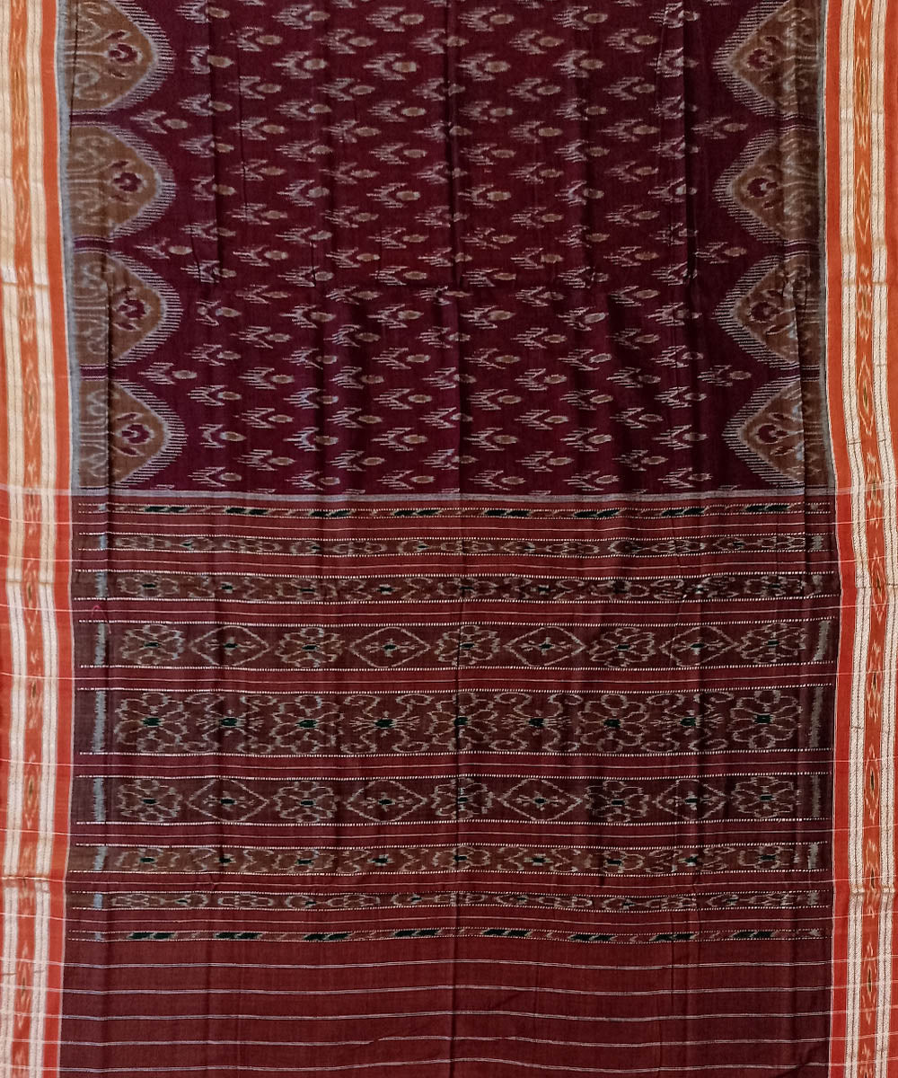 Maroon brown cotton handwoven nuapatna saree