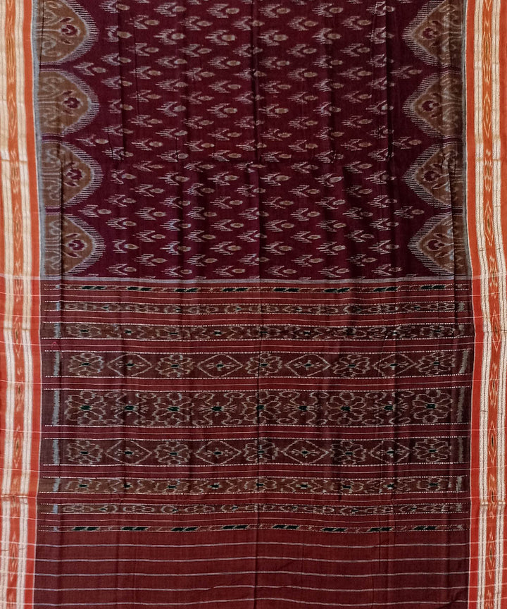 Maroon brown cotton handwoven nuapatna saree