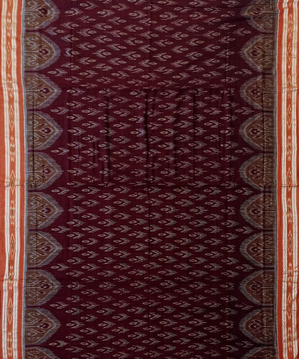 Maroon brown cotton handwoven nuapatna saree