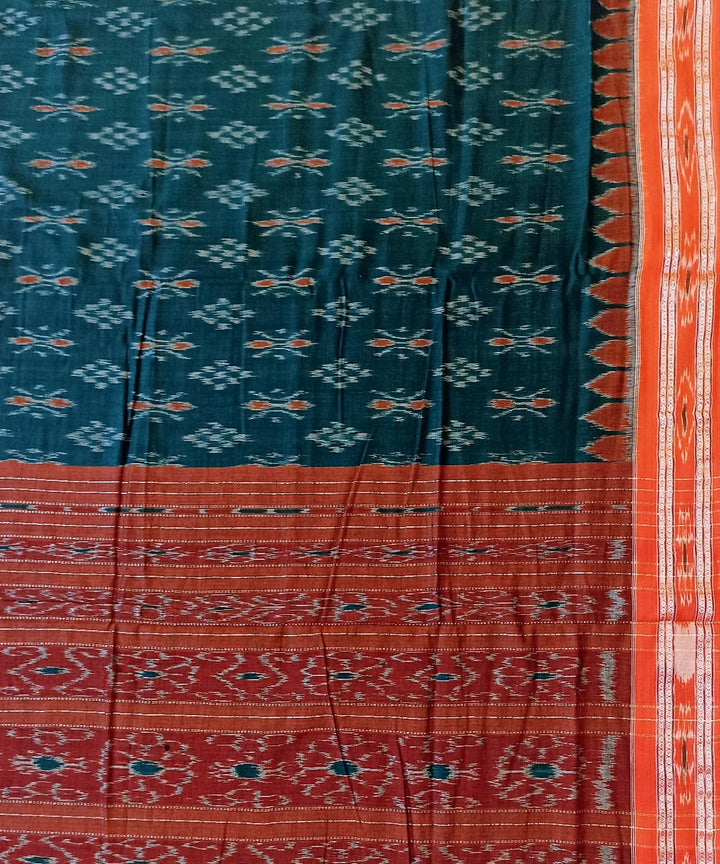 Dark green orange cotton handwoven nuapatna saree