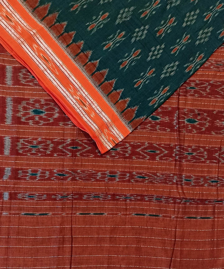 Dark green orange cotton handwoven nuapatna saree