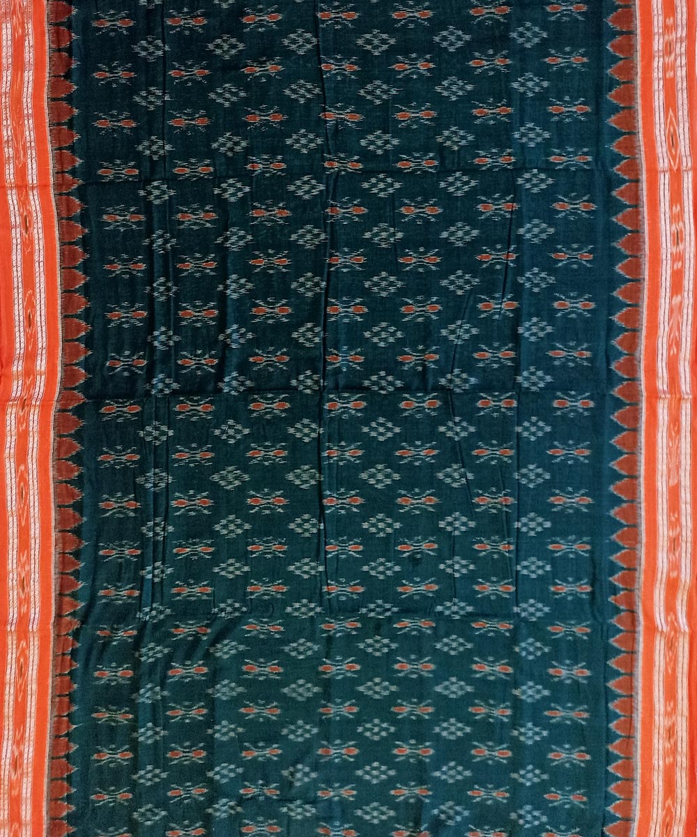 Dark green orange cotton handwoven nuapatna saree