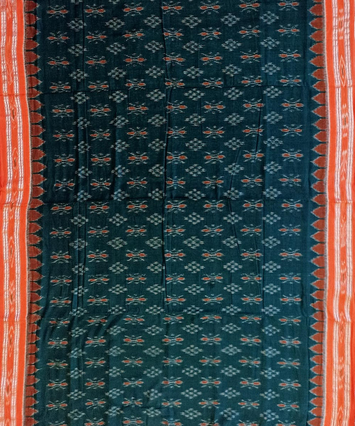 Dark green orange cotton handwoven nuapatna saree