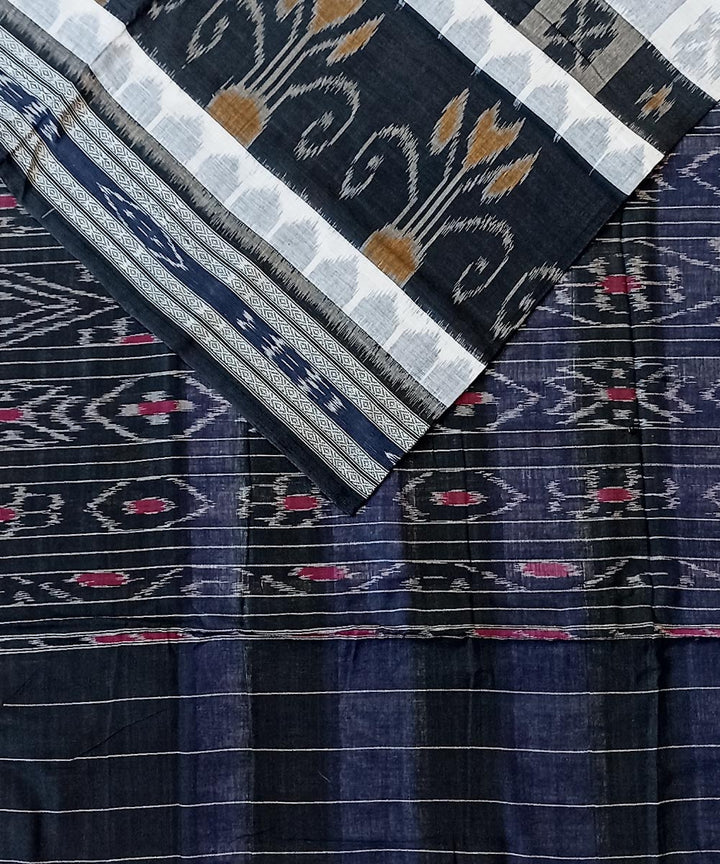 Black white blue cotton handwoven nuapatna saree