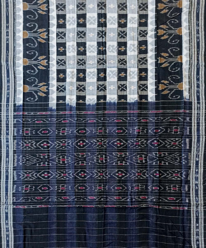 Black white blue cotton handwoven nuapatna saree