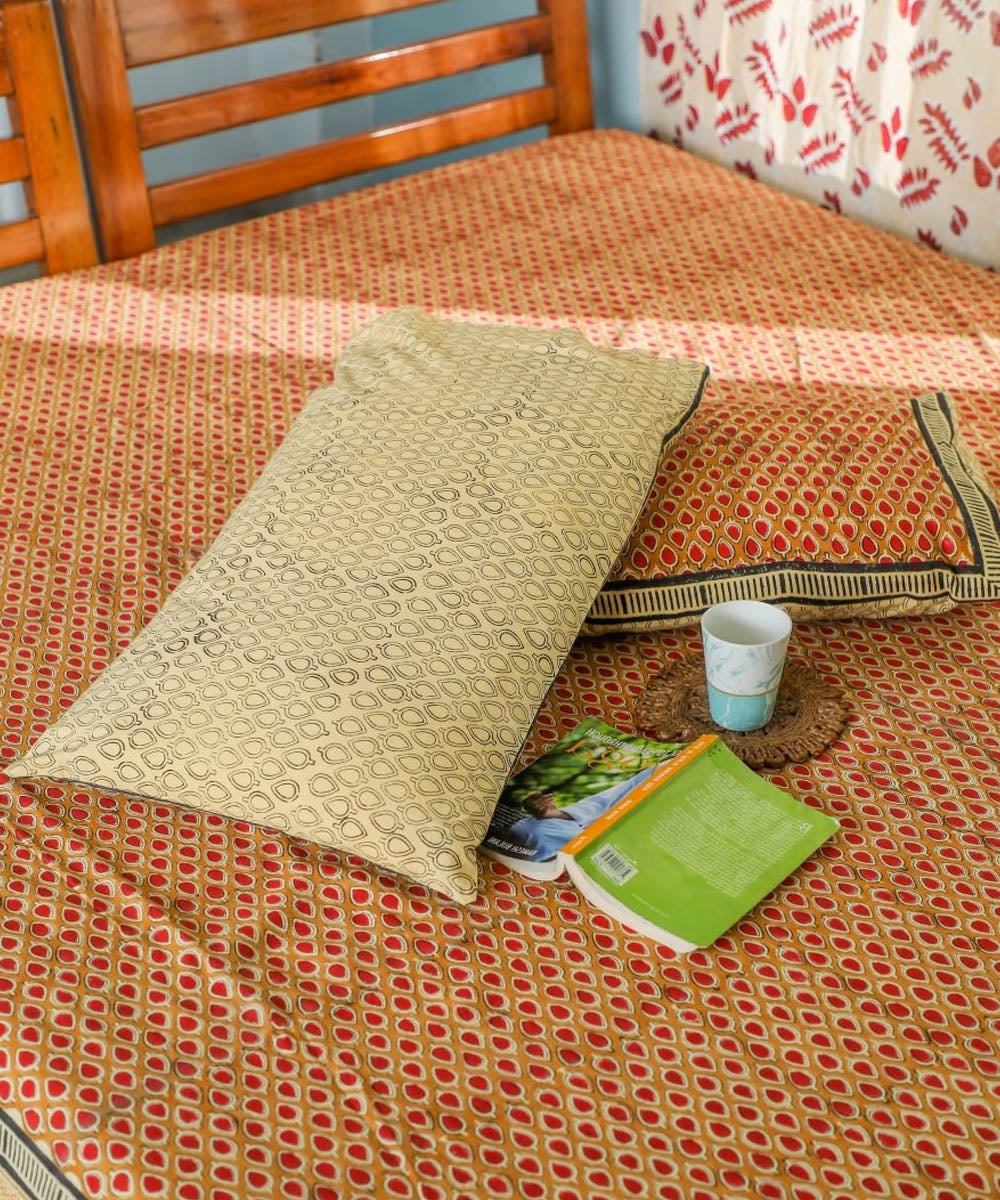 White brown hand block printed sanganeri cotton double bed bedsheet