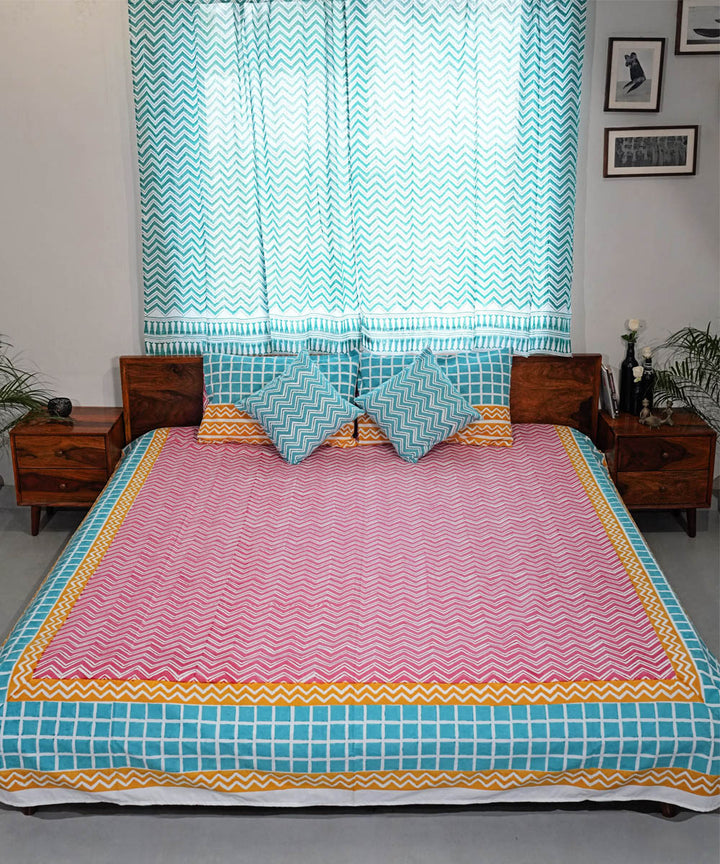 Pink tale Cotton Hand block printed Sanganeri Bedsheet