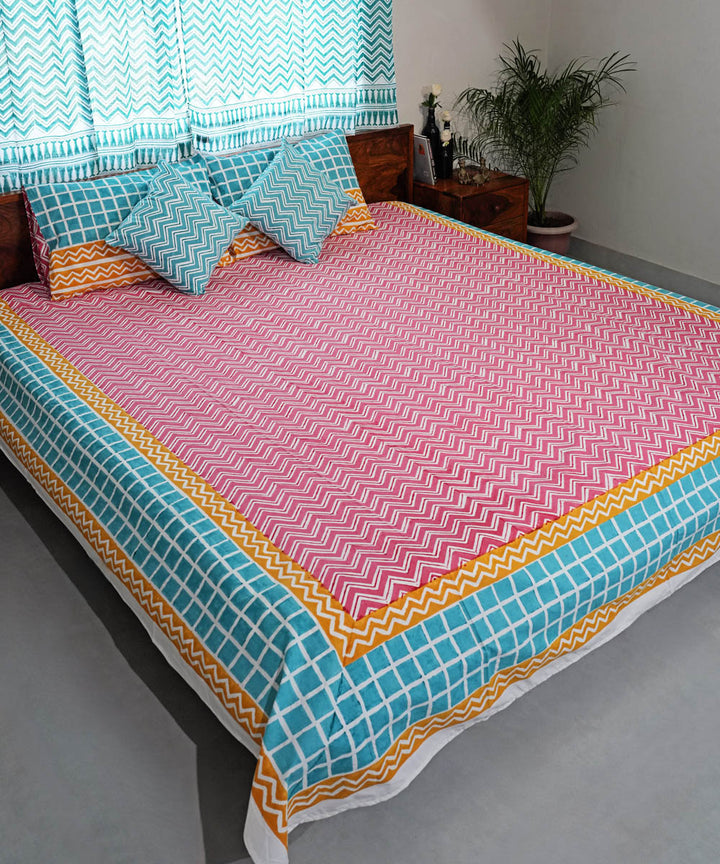 Pink tale Cotton Hand block printed Sanganeri Bedsheet