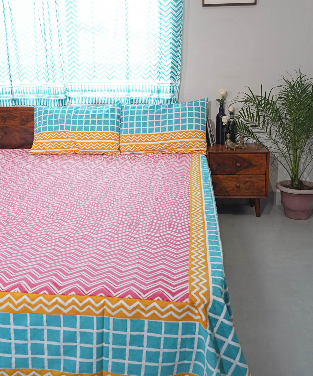 Pink tale Cotton Hand block printed Sanganeri Bedsheet