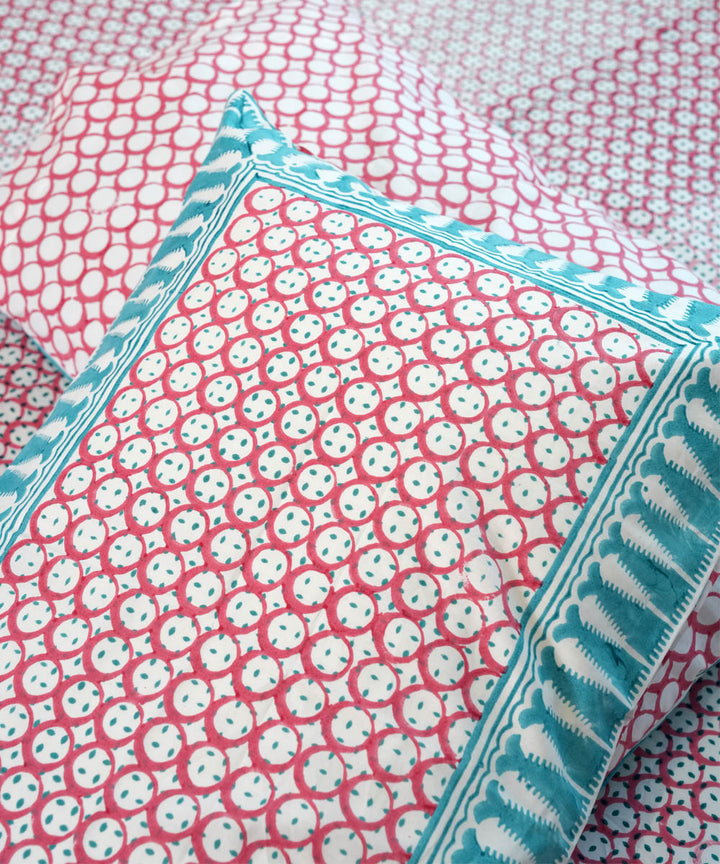 Pink Striped Hand block printed Cotton Sanganeri Bedsheet