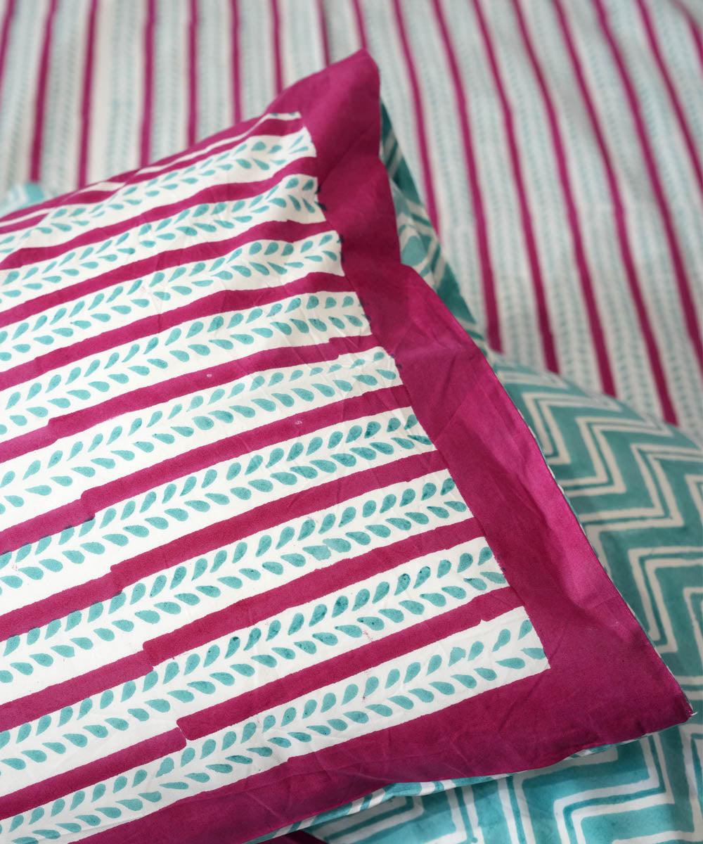 Pink sky blue Cotton Hand block printed Sanganeri Bedsheet