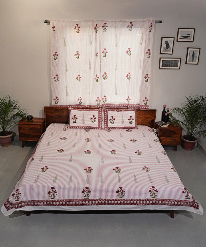 Mustard green Hand block printed Cotton Sanganeri Bedsheet