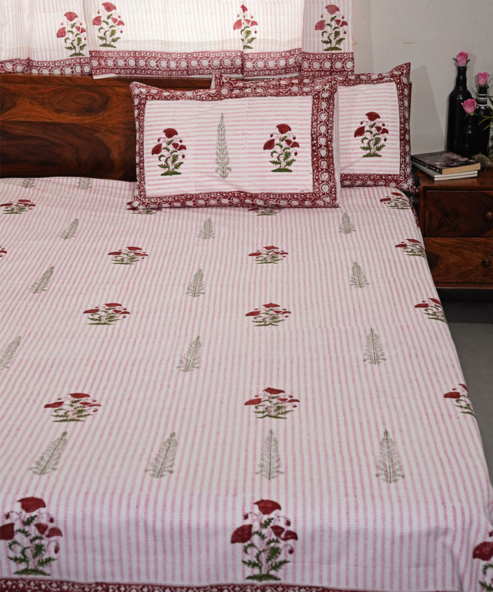 Mustard green Hand block printed Cotton Sanganeri Bedsheet