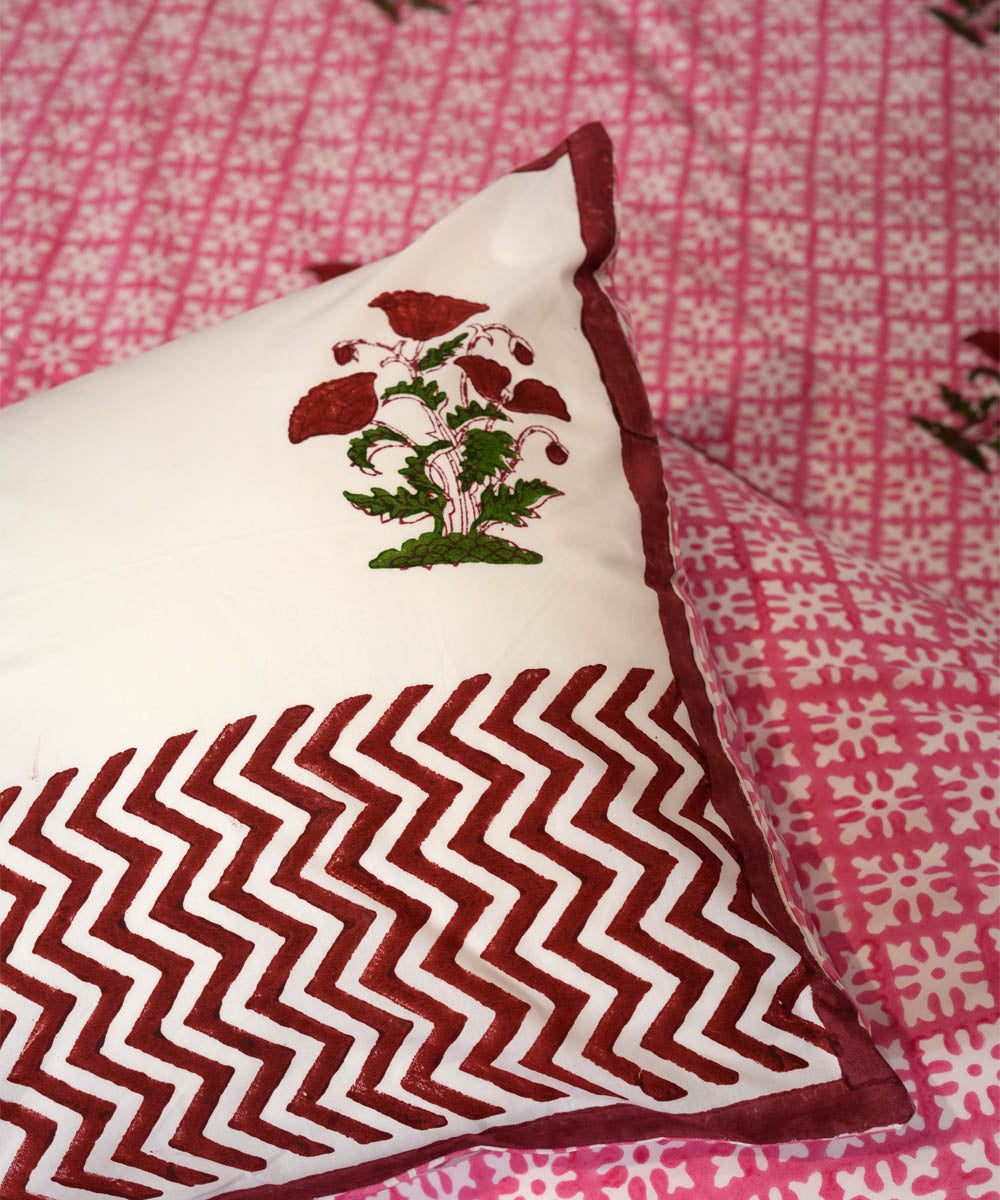 Maroon pink Hand block printed Cotton Sanganeri Bedsheet