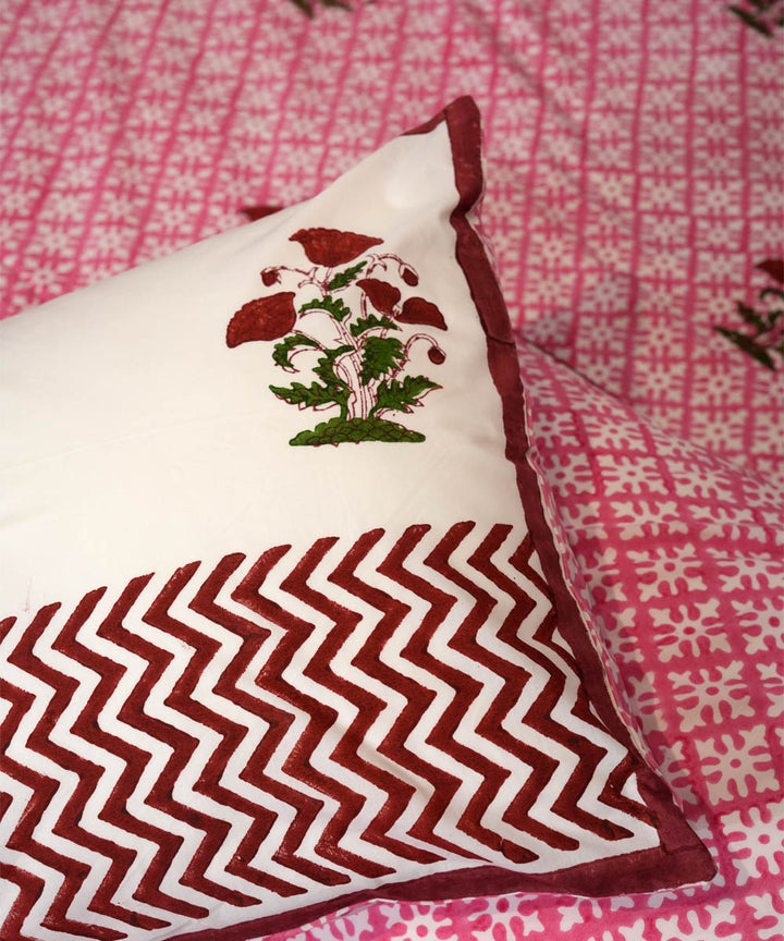 Maroon pink Hand block printed Cotton Sanganeri Bedsheet