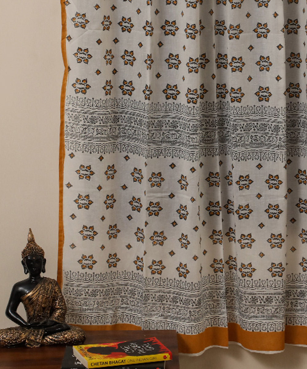 White lime green hand printed sanganeri cotton window curtain