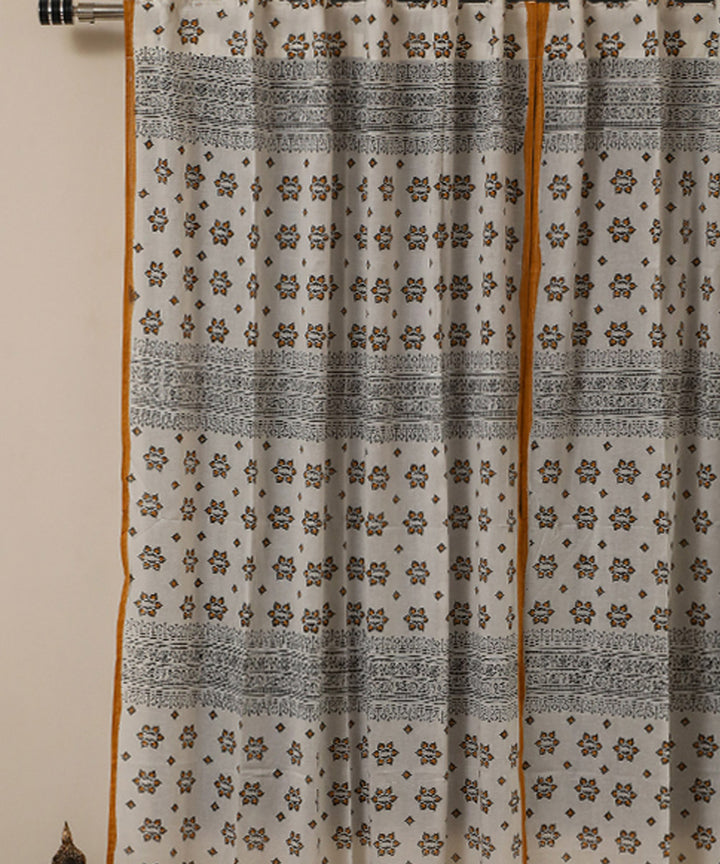 White lime green hand printed sanganeri cotton window curtain