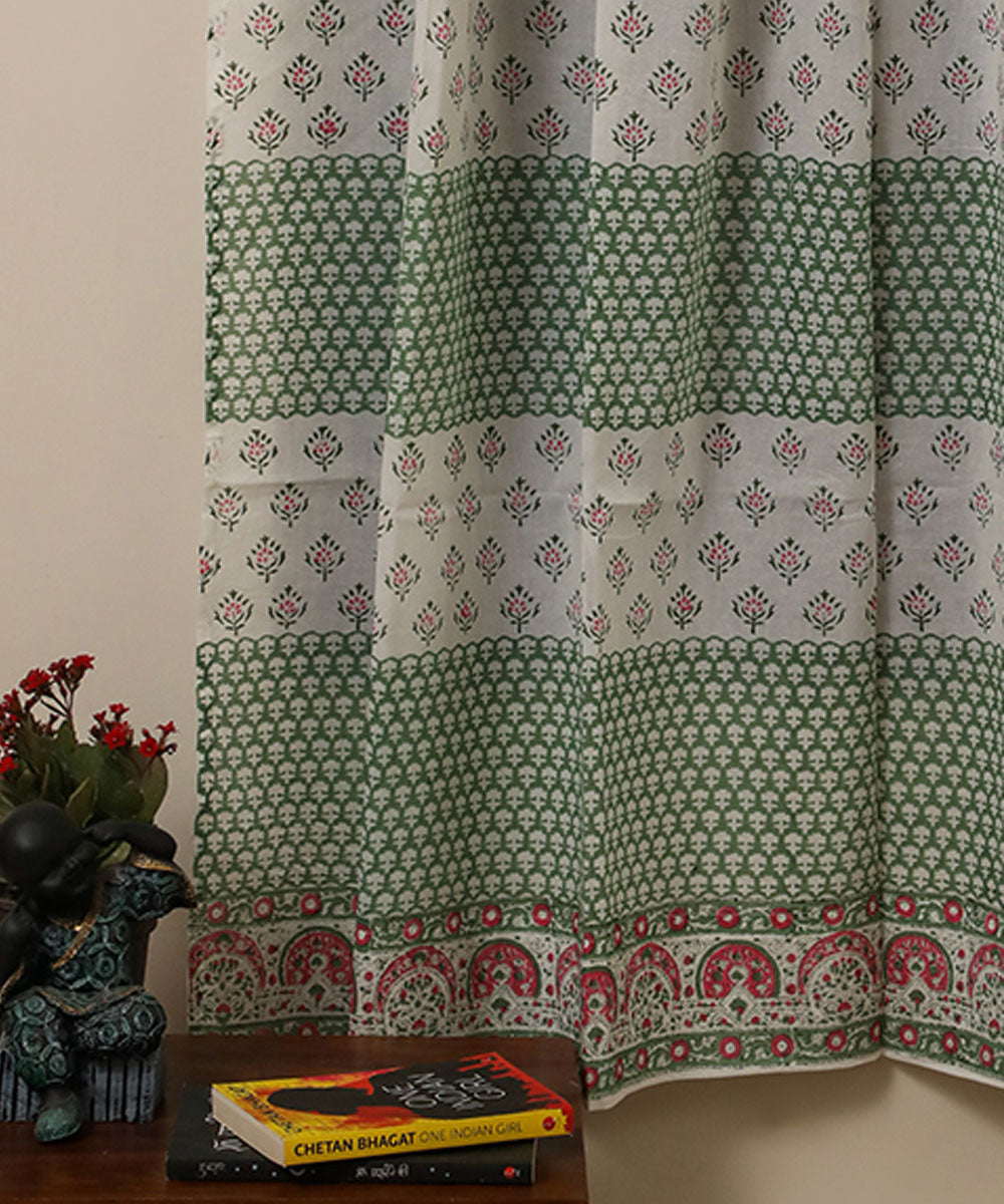 Grey black hand printed sanganeri cotton window curtain