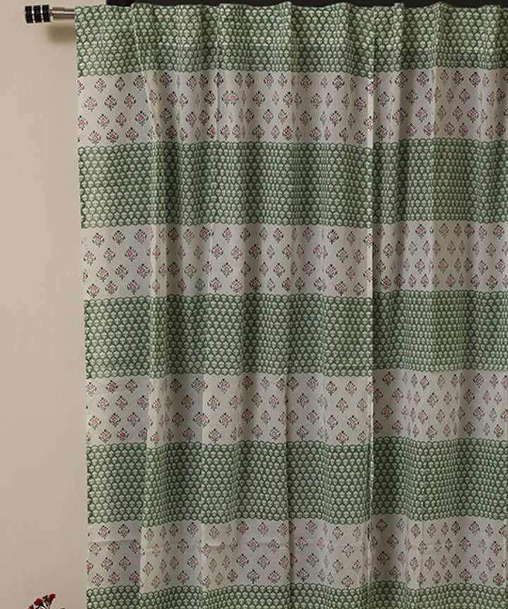 Grey black hand printed sanganeri cotton window curtain