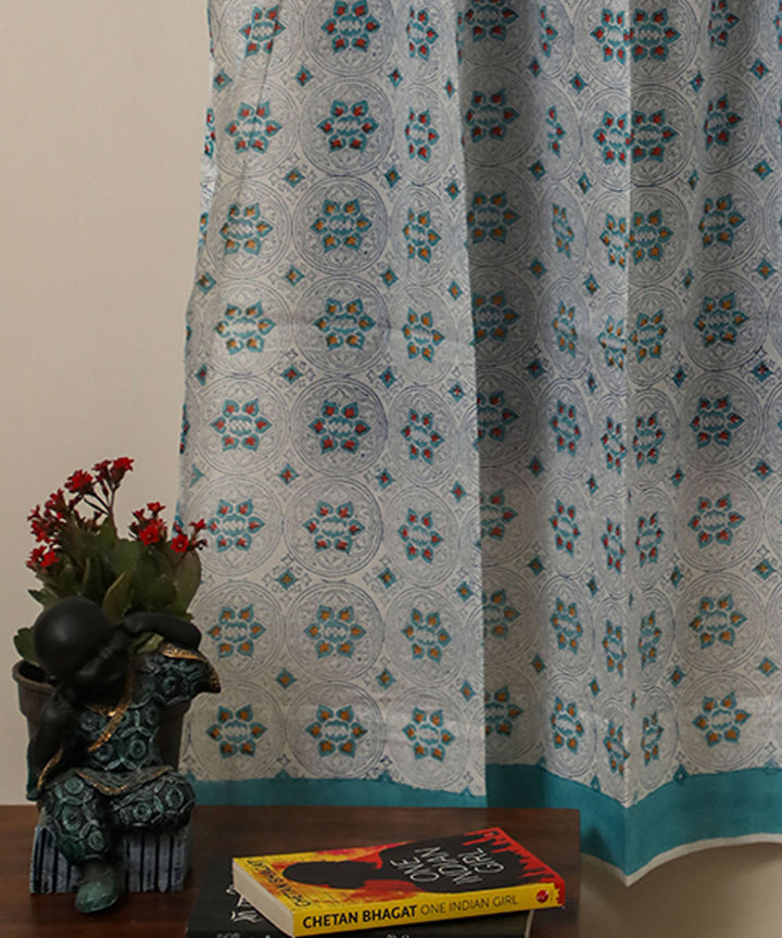 White red motif hand printed sanganeri cotton window curtain