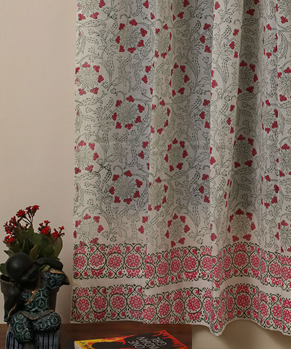 White red hand bloack printed sanganeri cotton window curtain