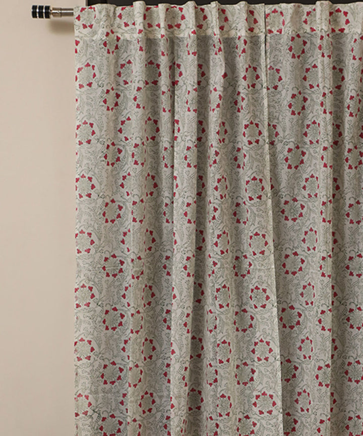 White red hand bloack printed sanganeri cotton window curtain