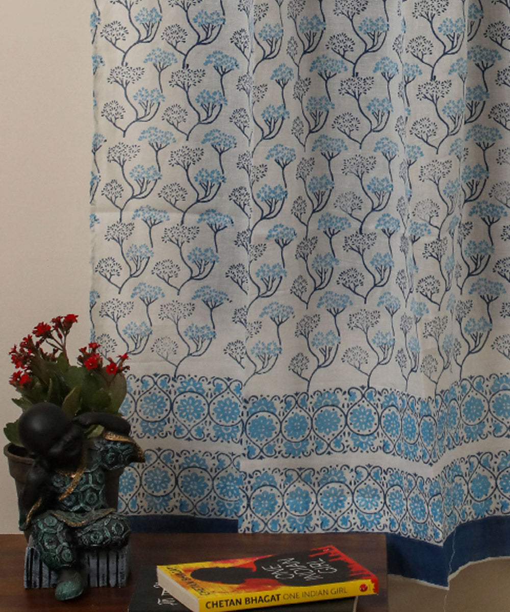 Red white cotton hand printed sanganeri window curtain