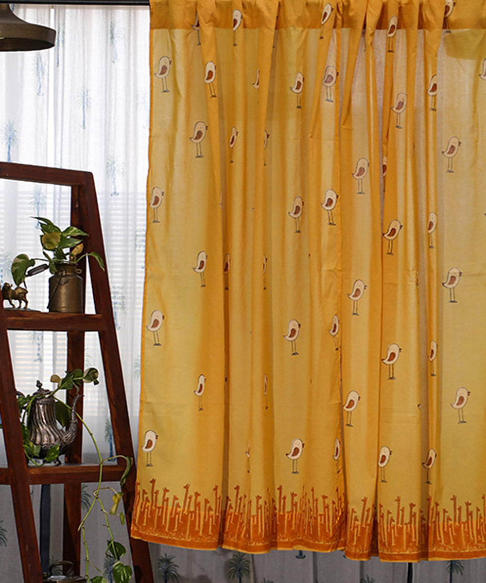 yellow hand printed cotton sanganeri window curtain