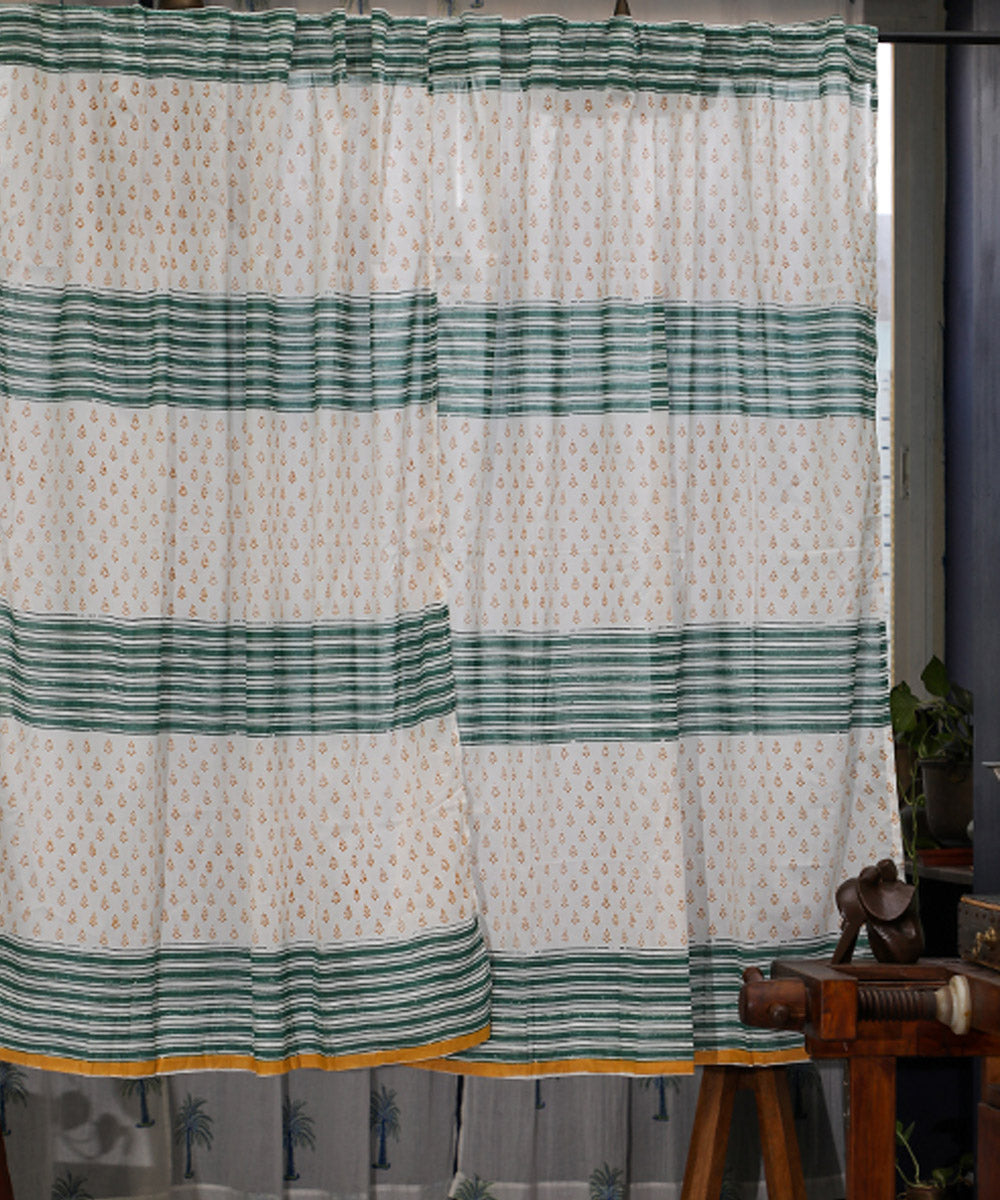 Lime green red,green hand printed sanganeri cotton window curtain