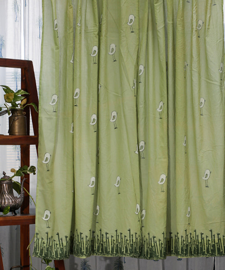 Green all over hand print sanganeri cotton window curtain