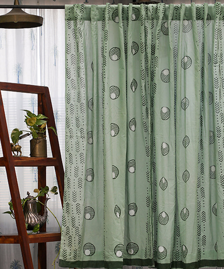 Multicolor hand printed sanganeri cotton window curtain