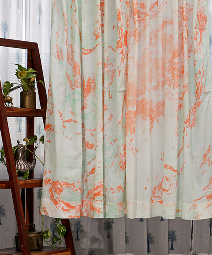 Orange white hand printed cotton window curtain