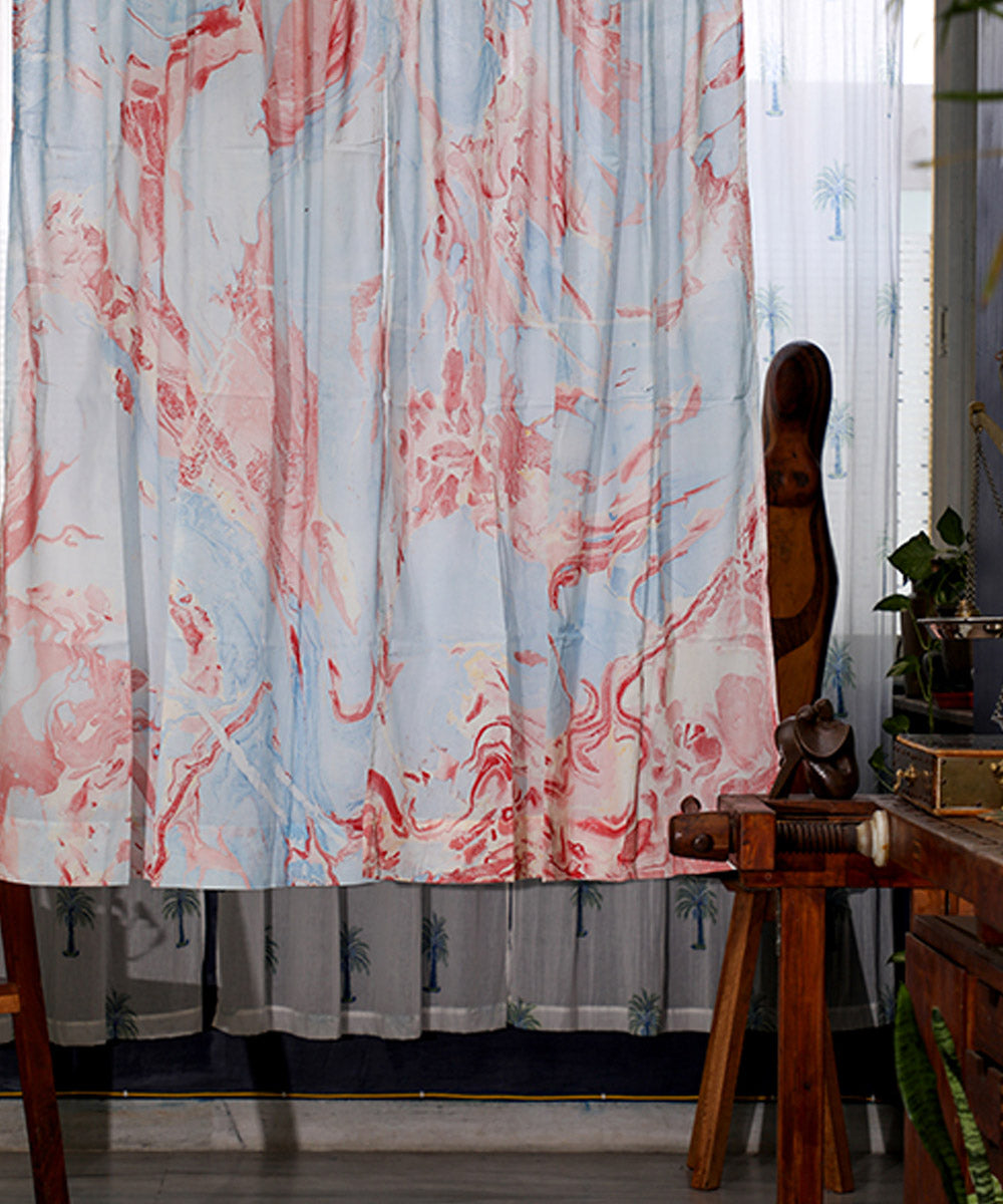 White peach hand printed cotton window curtain