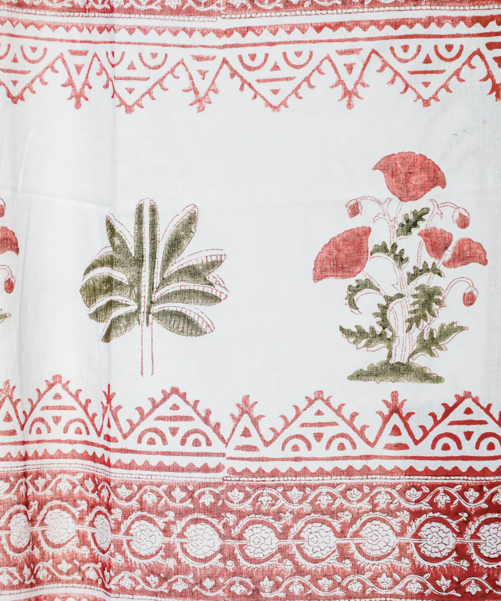 White red striped hand printed sanganeri cotton window curtain
