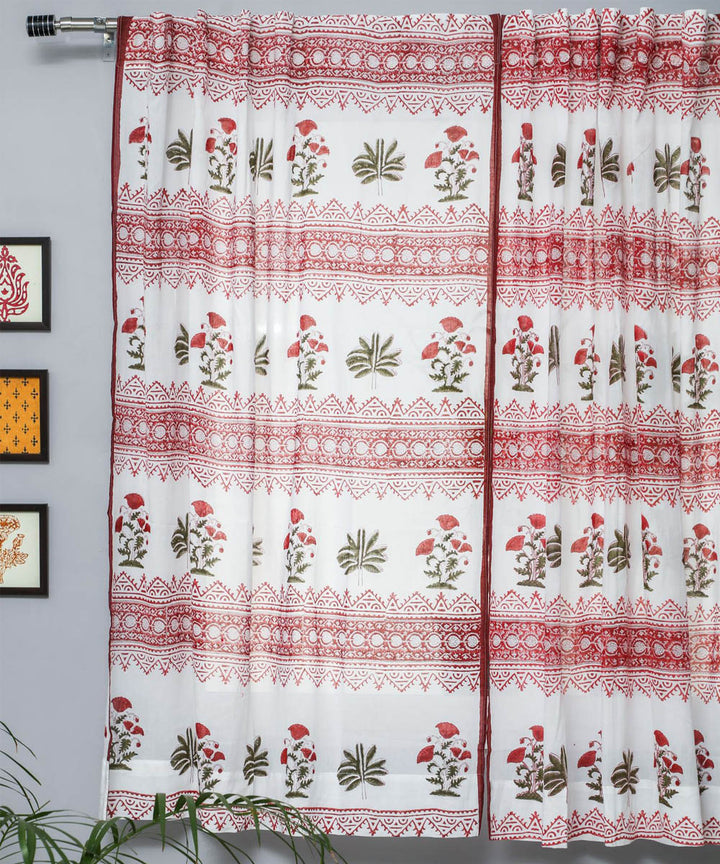 White red striped hand printed sanganeri cotton window curtain