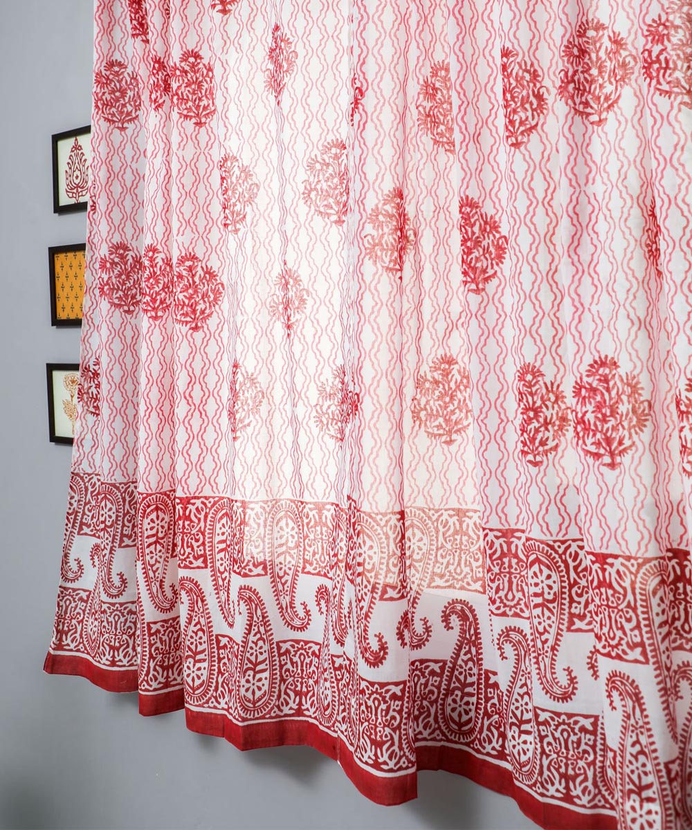 White red all over hand printed sanganeri cotton window curtain