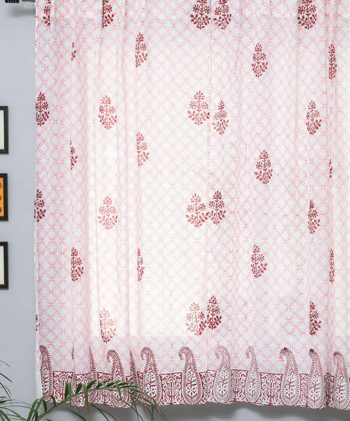 White red cotton hand printed sanganeri window curtain