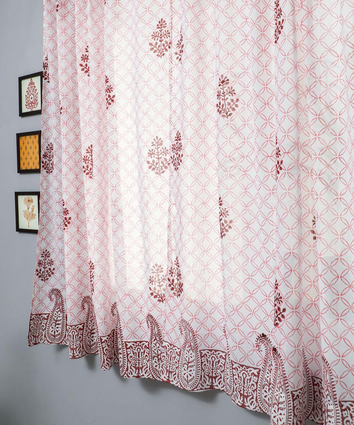 White red cotton hand printed sanganeri window curtain