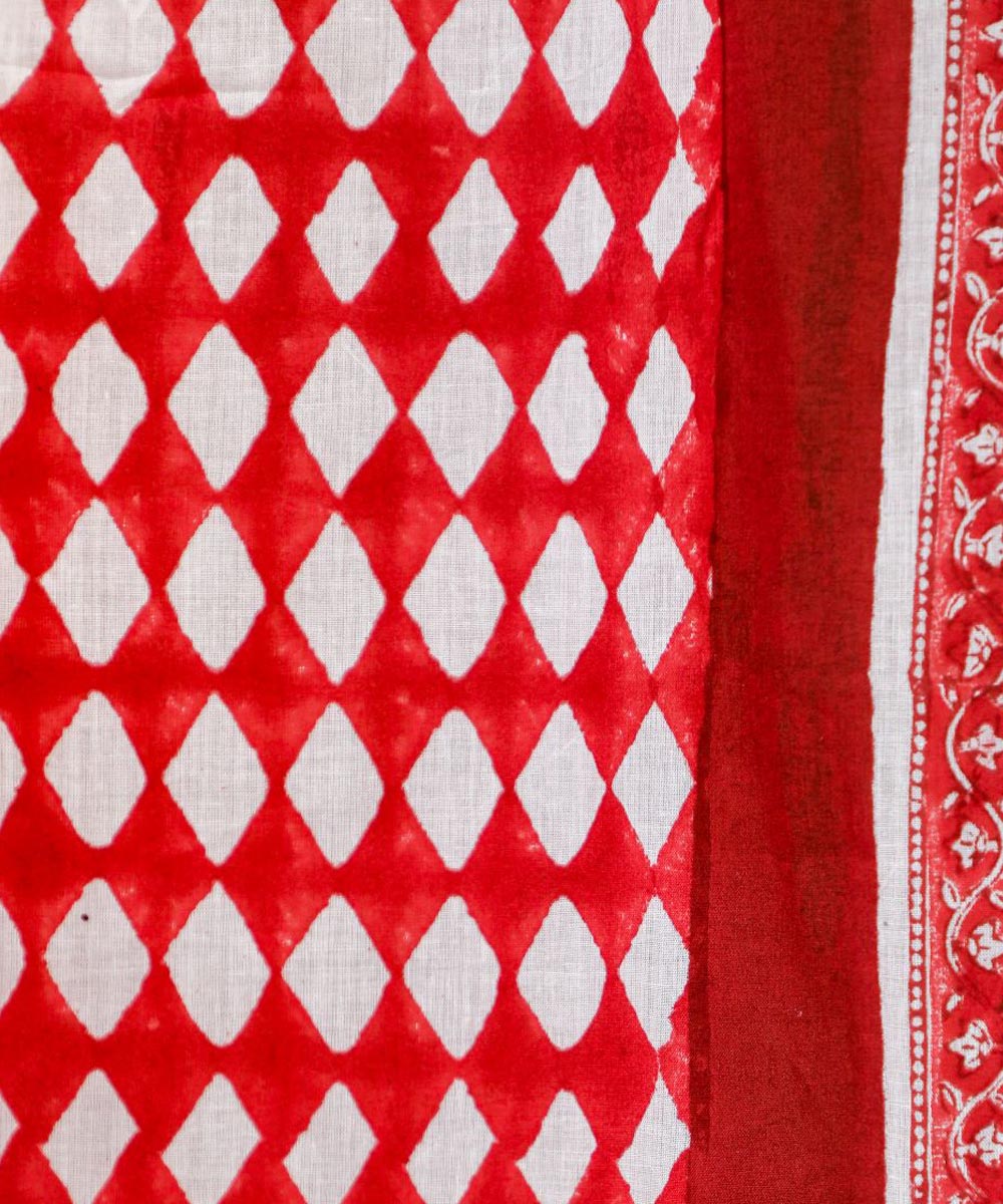 White over red hand printed sanganeri cotton window curtain