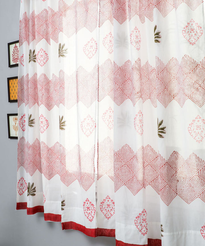 White red black hand printed sanganeri cotton window curtain