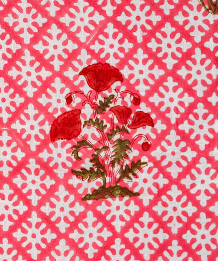 Red hand printed cotton sanganeri window curtain