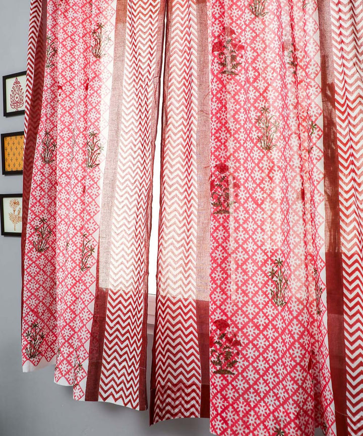 Red hand printed cotton sanganeri window curtain